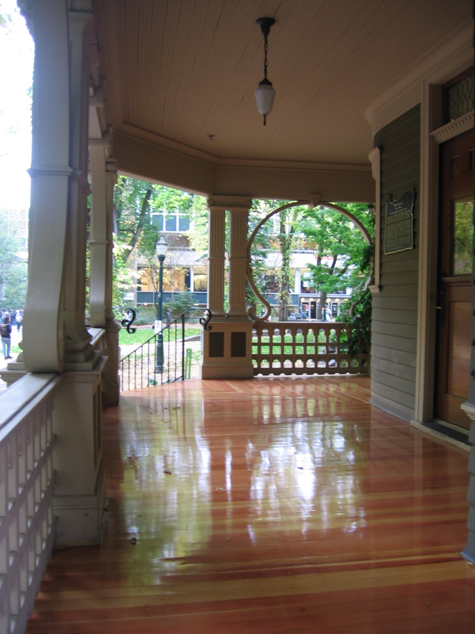 Simon Benson House porch looking east, Portland State University campus, Oct. 2011.
