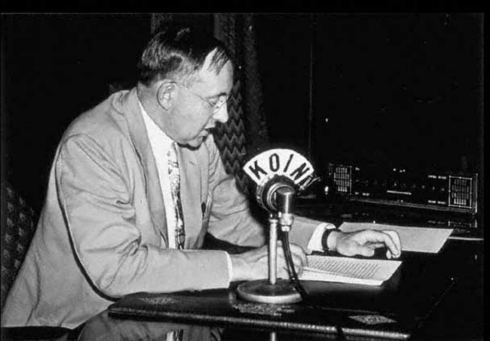 Charles Sprague during KOIN radio broadcast, 1942.
