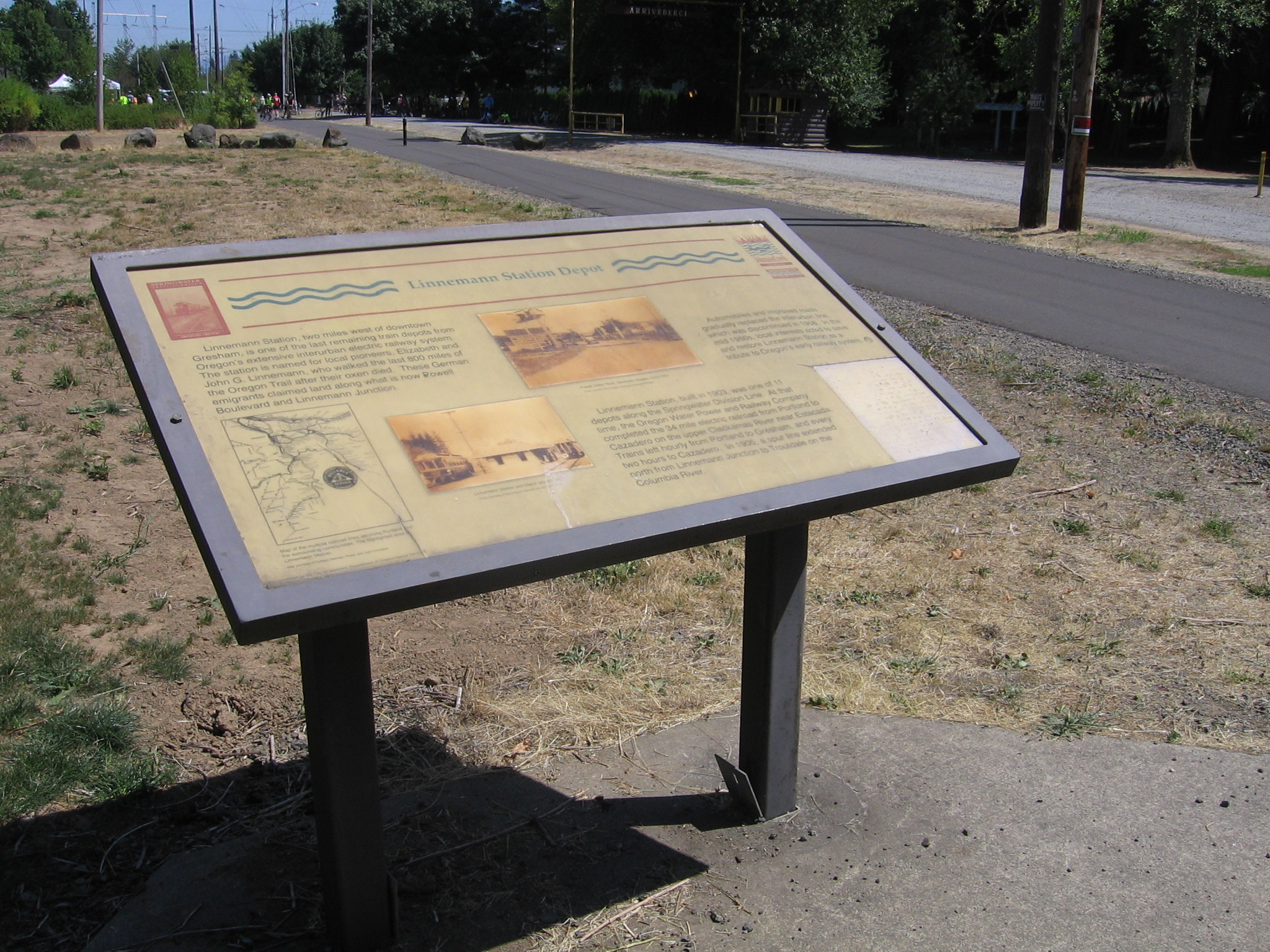 Linneman Station Depot sign along Springwater Corridor Trail, Gresham, Aug. 21, 2011.