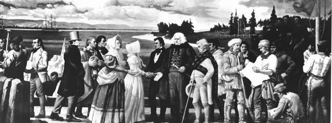  Mural in Capitol rotunda, “John McLoughlin Greeting Marcus and Narcissa Whitman at Fort Vancouver.”