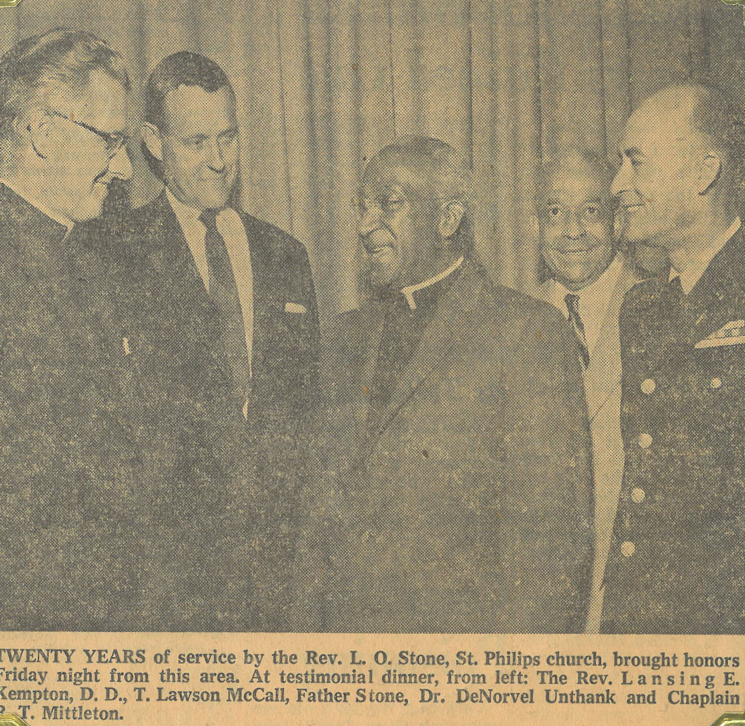 Left to right: Rev. Lansgin E. Kempton, Tom McCall, Stone, DeNorval Unthank, P.T Mittleton.