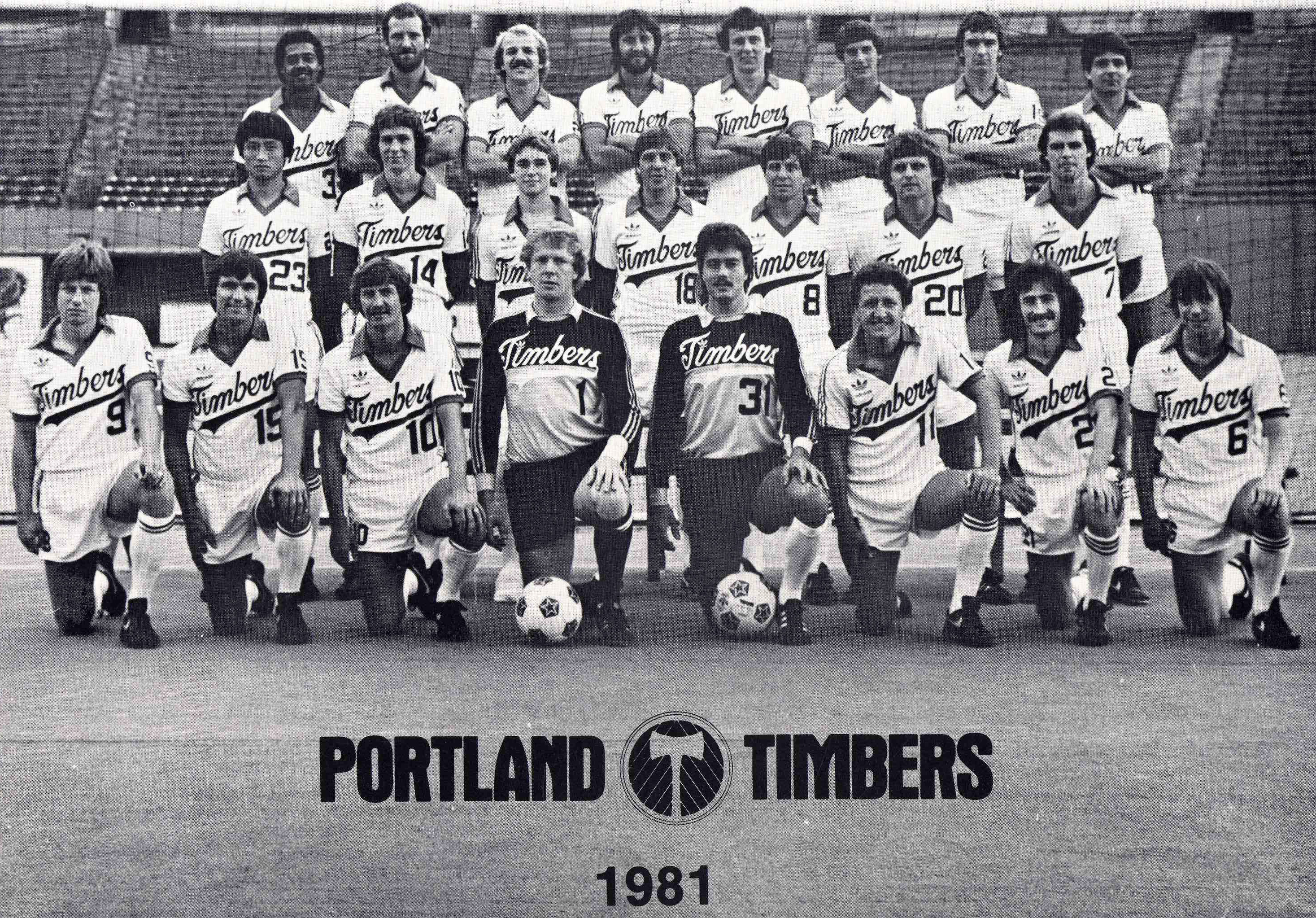 1981 Timbers team portrait, John Bain front row far right.
