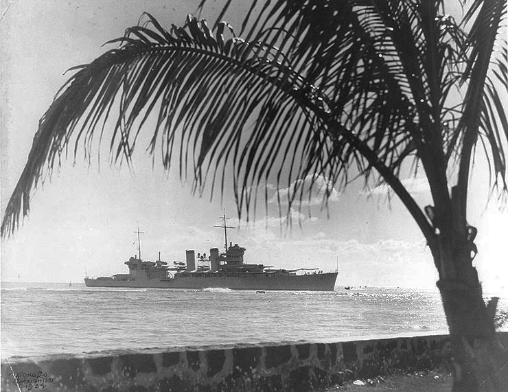 U.S.S. Astoria (CA-34) entering Honolulu harbor during shakedown cruise, July 1934.