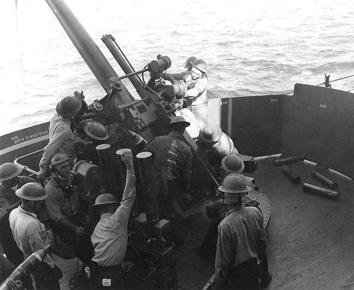 Gunnery training aboard U.S.S. Astoria (CA-34), spring 1942.