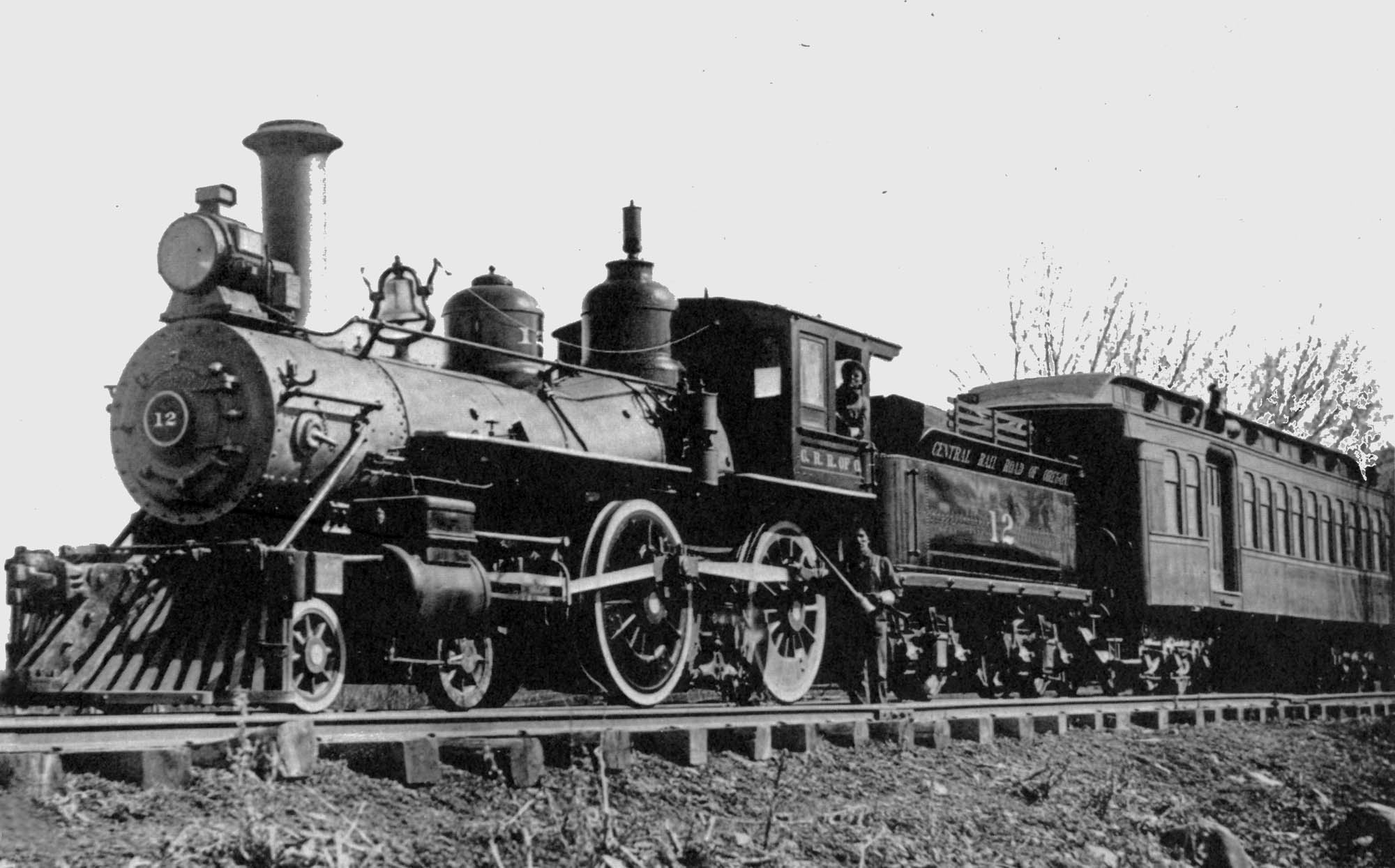 1890 vintage former Chicago & Alton RR 0-4-0 "American" style No. 12 was the only locomotive on the Central Railroad of Oregon for several years.