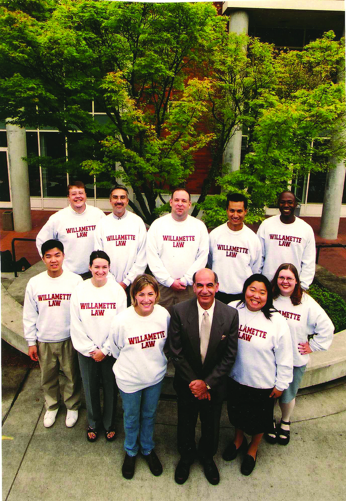 Symeon C. Symeonides, the 19th and current dean of the College of Law, with students, 1999.