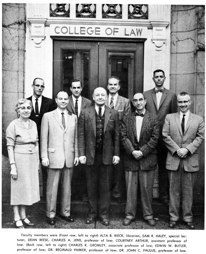 College of Law faculty standing outside Gatke Hall, 1960.