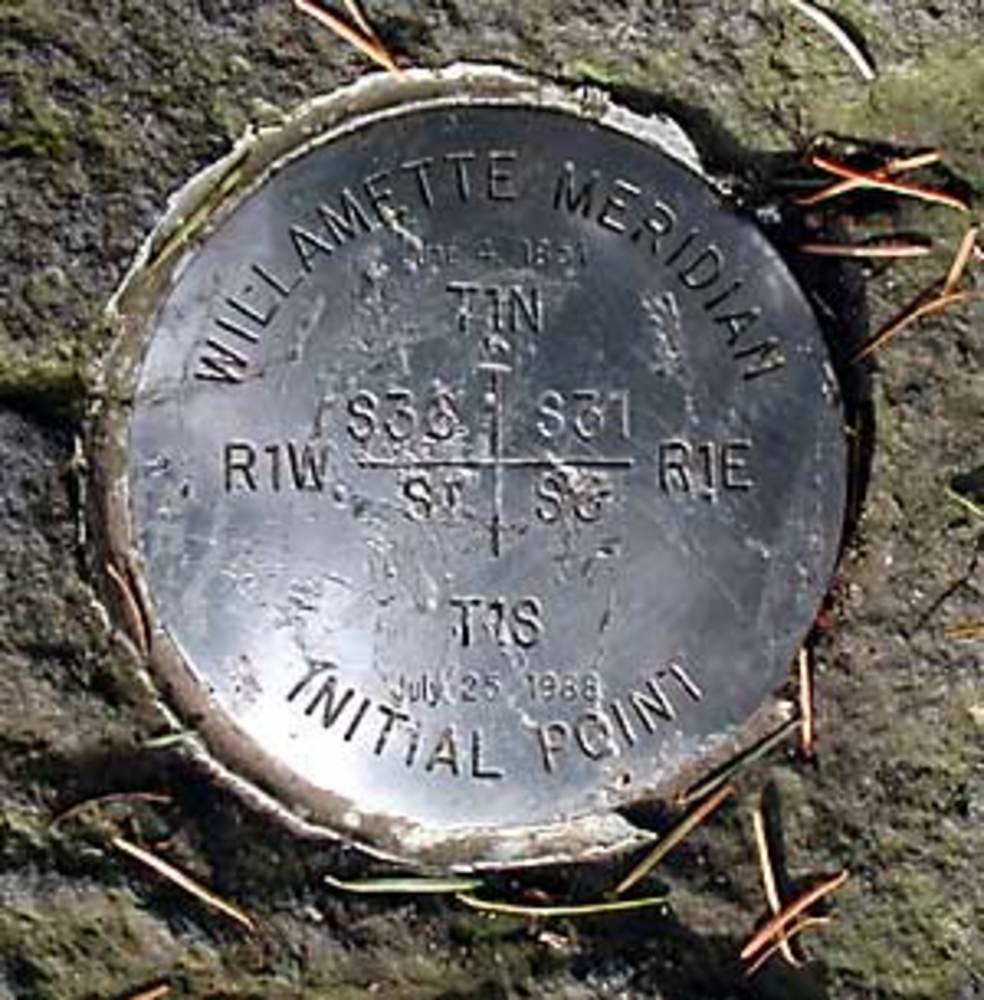 Survey marker for the Willamette Meridian at Willamette Stone State Park, Washington County.