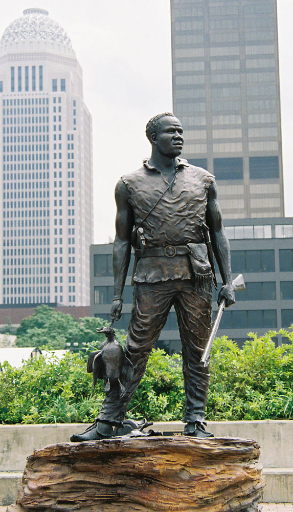 Statue of William Clark's slave York, a member of the Lewis and Clark Expedition of 1804-1806. The statue is installed in Louisville, Kentucky.