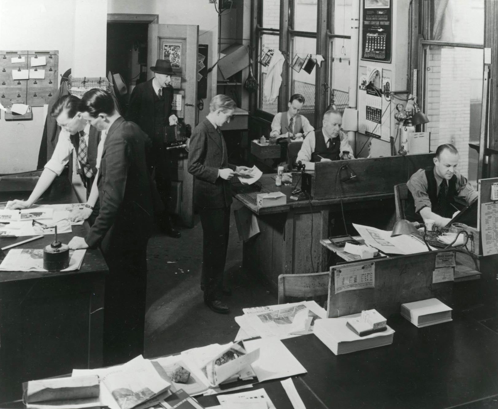 Vic Jorgenson, Malcolm Bauer, Herman Edwards, Peter Gantenbein, Arthur Bimrose (back desk), Milton Wershkul, Ralph Lee