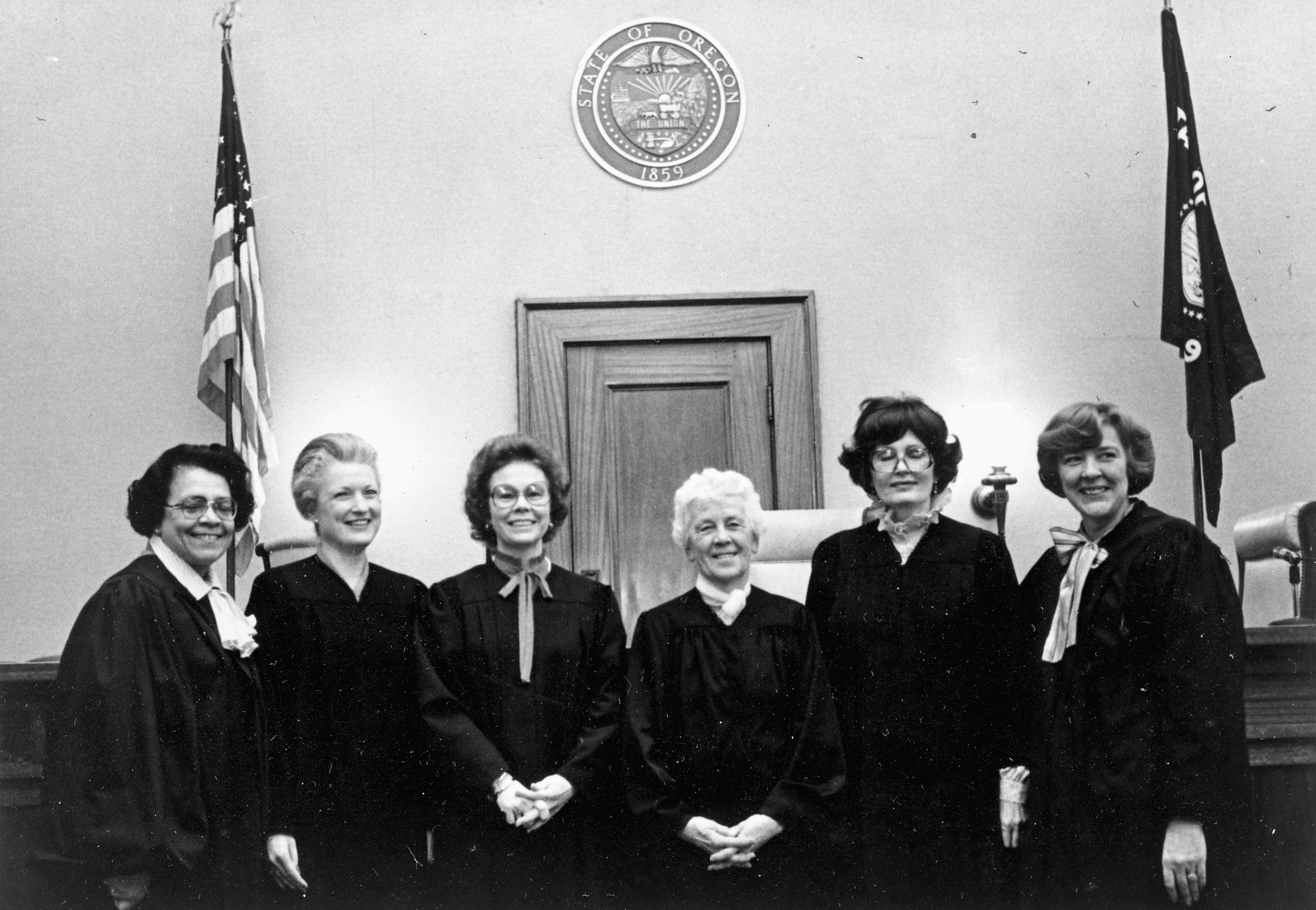 Mercedes Deiz, Circuit Court, Multnomah County; Laurie Smith, District Court, Lane County; Betty Roberts; Jean Lewis, Senior Judge, Circuit Court, Multnomah County; Helen Frye, Federal District Court, Portland; and Kathleen Nachtigal, Circuit Court, Multnomah County.