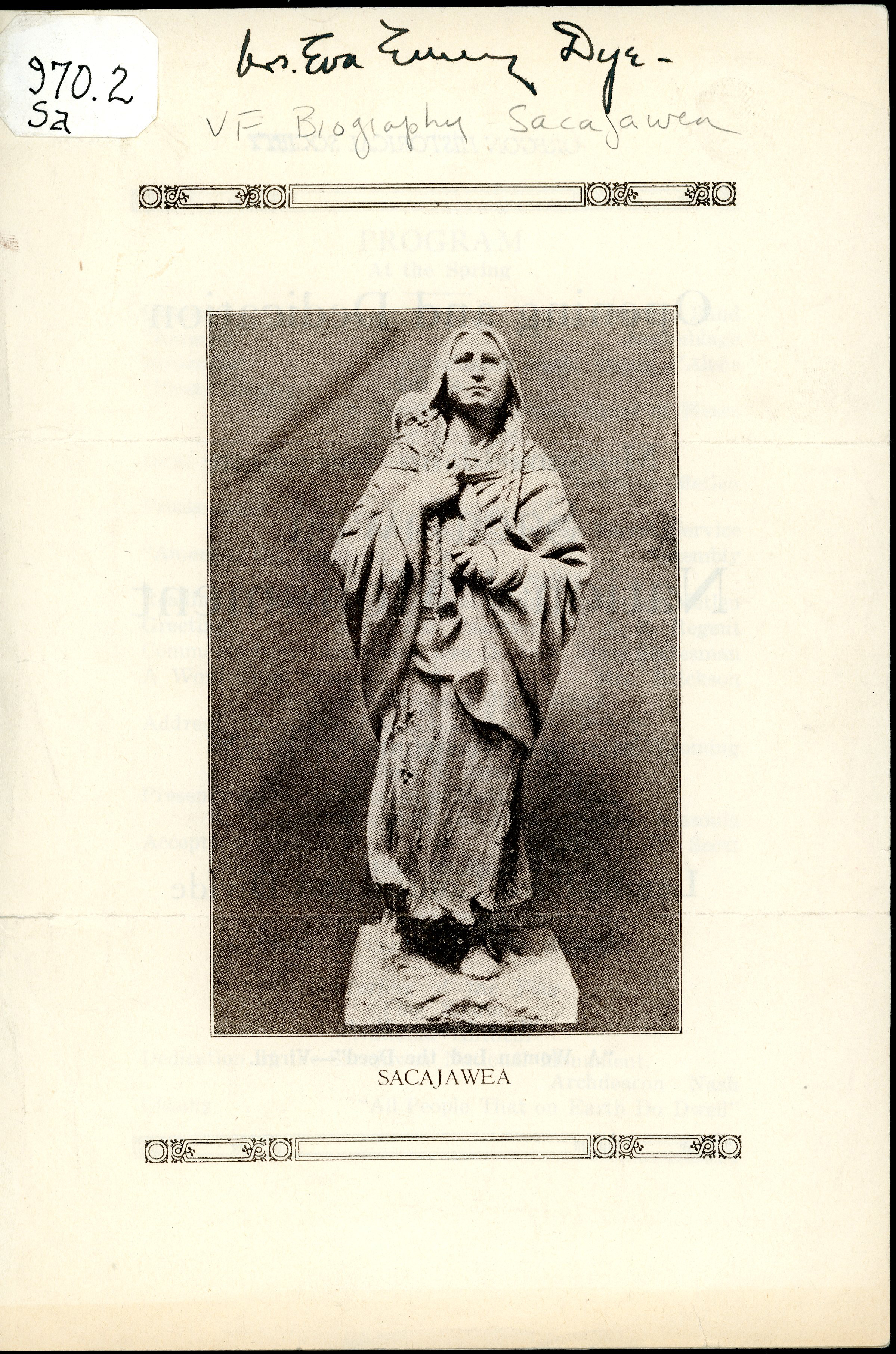 This is Oregon historian Eva Emery Dye's copy of the program, signed by her. Entire document can be viewed on Document tab.