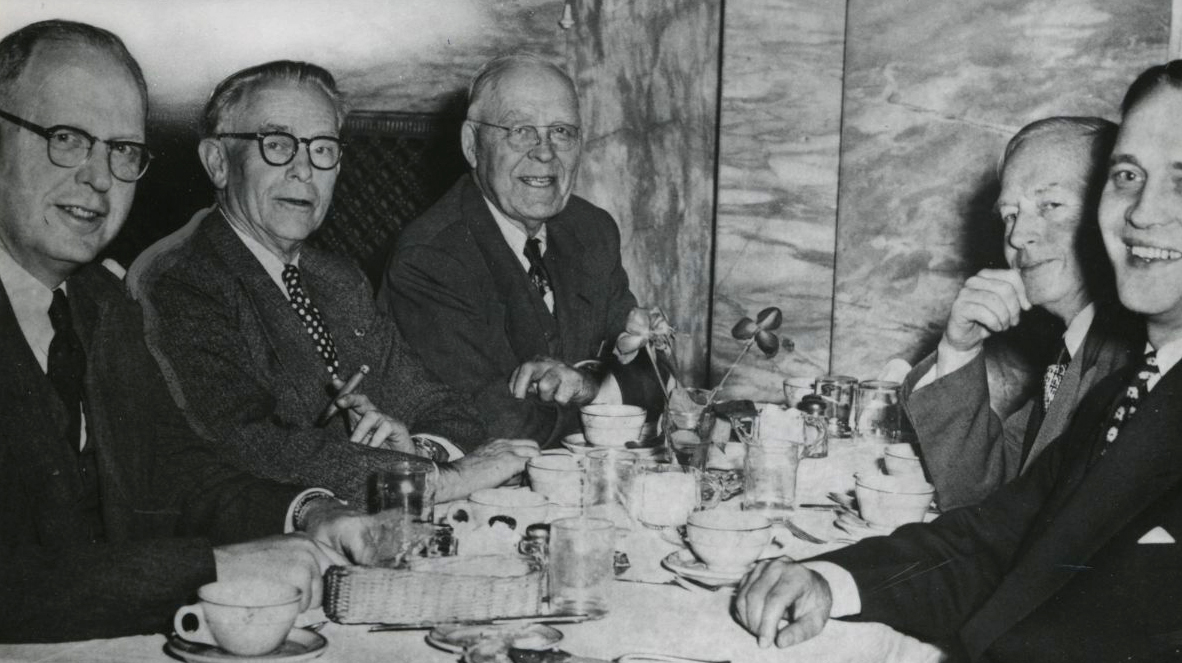 L-R:  W. Harris Ellsworth, Cordon, Homer Angell, lawyer Frank Sever,  and A. Walter Norblad. 