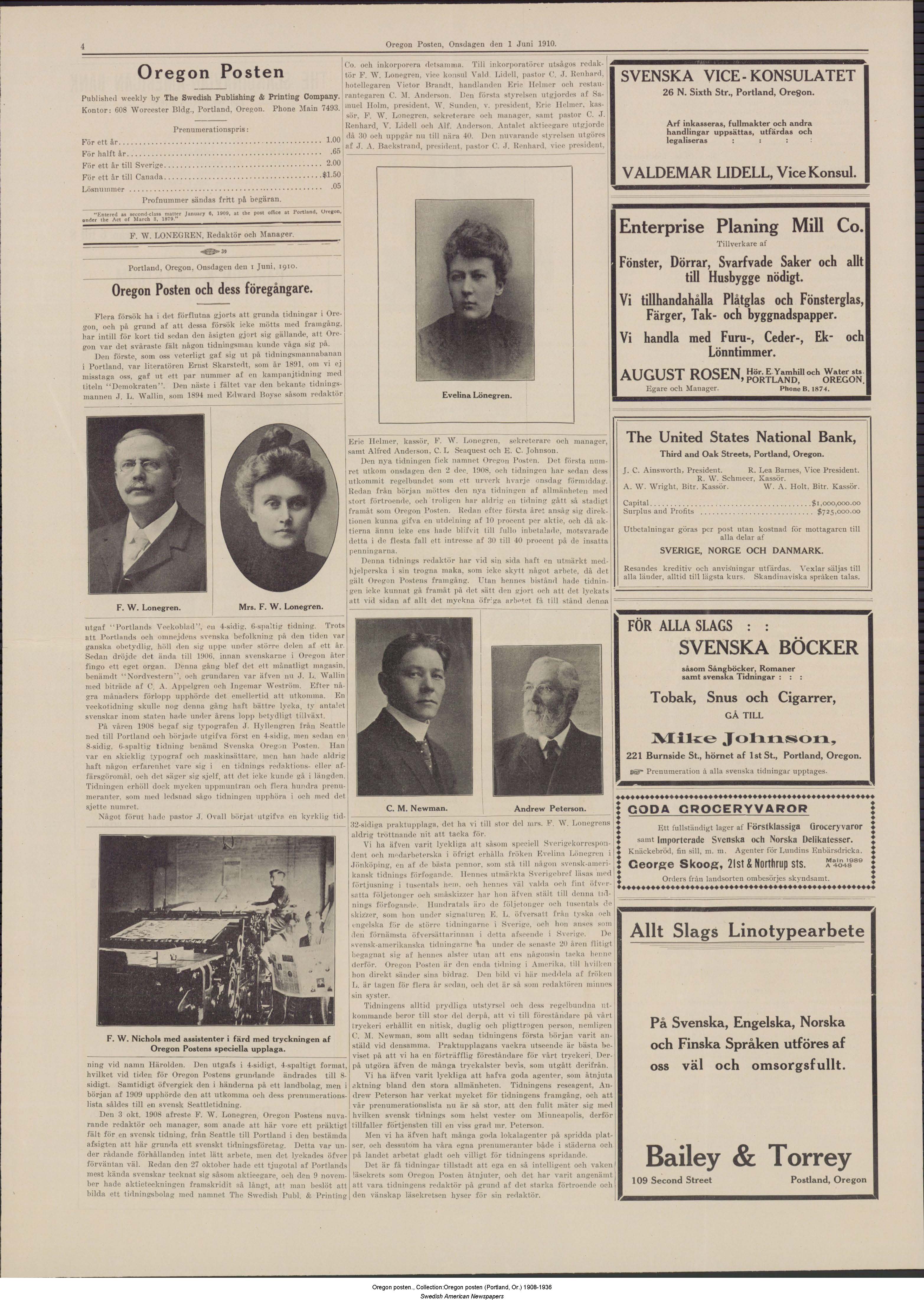 Swedish American Newspapers project: http://www.mnhs.org/newspapers/swedishamerican/oregon-posten
