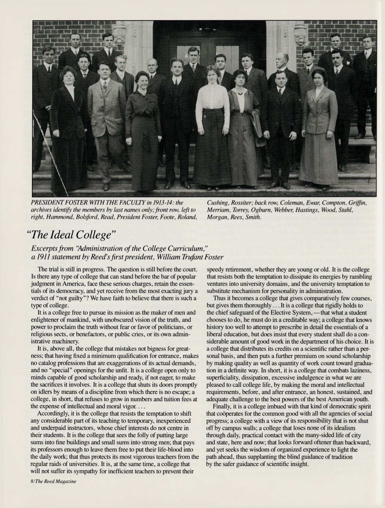 Printed in the Reed Magazine, 1986